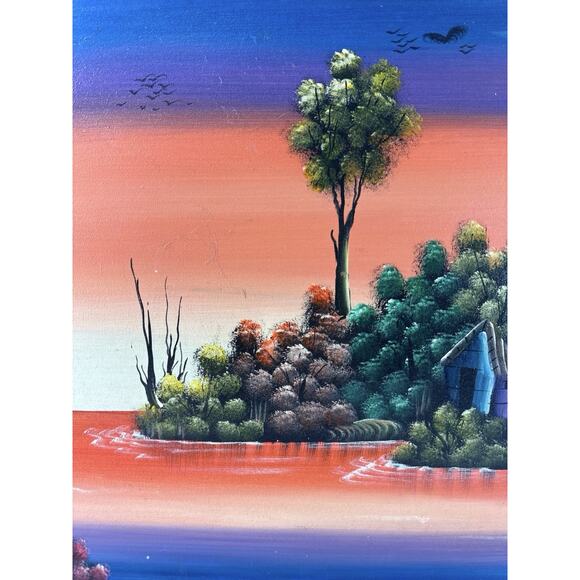 D. Roberts Jamaica Original Oil Painting Tropical Sunset Island Palm Trees 20x15 - Picture 3 of 6